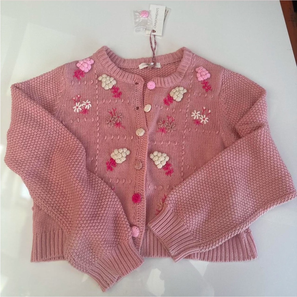 LoveShackFancy NWT Pink Floral Crochet Cardigan